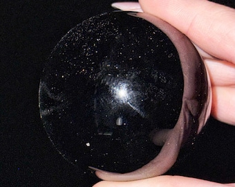 Gold Sheen Obsidian Sphere | 70mm | - #3 (Polished Black Crystal Ball, Root Chakra, Grounding)