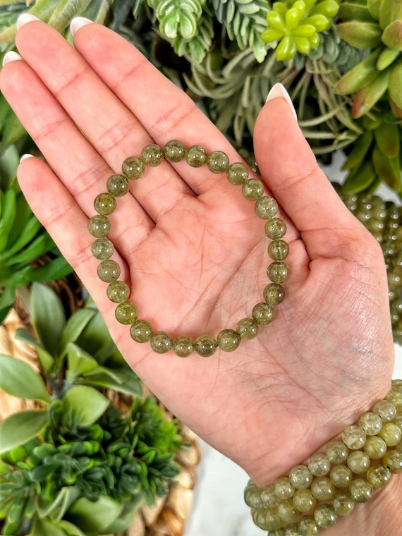 Garnet Bracelet | 7mm | - No. 654 (polished Green Crystal Jewelry