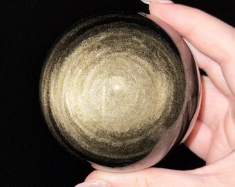 Gold Sheen Obsidian Sphere | 66mm | - #2 (Polished Black Crystal Ball, Root Chakra, Grounding)