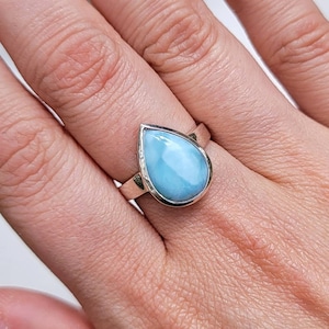 Larimar Teardrop Ring - Throat Chakra - 925 Sterling Silver