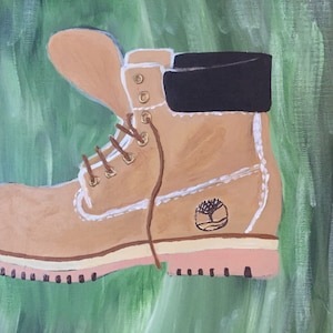 Timberland Boot original  painting on canvas 16”x20”x1/2, great for a man cave or kids room kids room, shoe wall art, custom painting