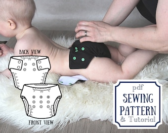 Cloth diaper sewing PATTERN - one size pocket diaper for squirmy babies - side / back closure - snap or hook'n'loop