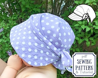 Summer hat sewing PATTERN - easy to sew one size brimmed bandana for all ages - sun bonnet for girls and women - bun / ponytail hat