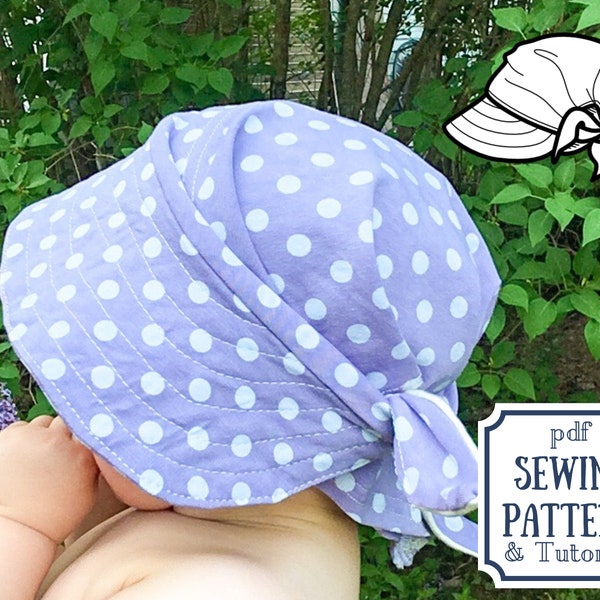Summer hat sewing PATTERN - easy to sew one size brimmed bandana for all ages - sun bonnet for girls and women - bun / ponytail hat