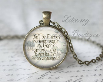 Winnie the Pooh, 'Friends Forever' Hundred Acre Woods Map, Pooh Illustration, A. A. Milne Necklace or Keyring, Keychain.