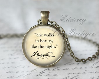 Lord Byron, 'She Walks In Beauty Like The Night', Quote Necklace or Keyring, Keychain.