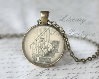 Winnie the Pooh, Pooh & Christopher Robin Classic Illustration, A. A. Milne Necklace or Keyring, Keychain.