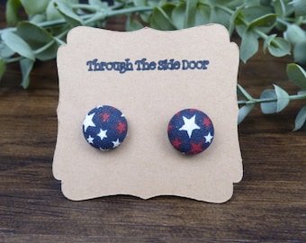 Star Spangled Fabric Cover Button Stud Earrings