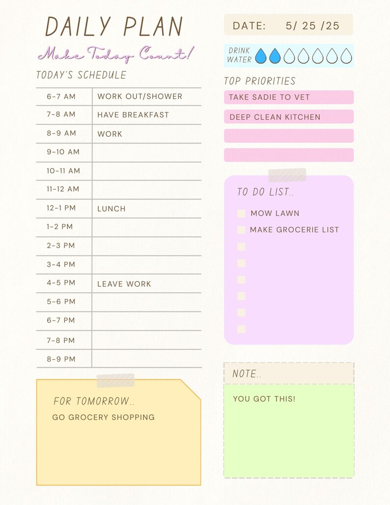 Cute Daily Planner, Printable Daily Planner, Digital Daily Planner ...