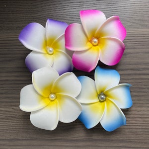 Large Plumeria Flower Hair Clip - Hawaiian Aloha Tropical Frangipani Foam Wedding Party Floral Hula Luau Bride Gift Artificial Pearl Flower