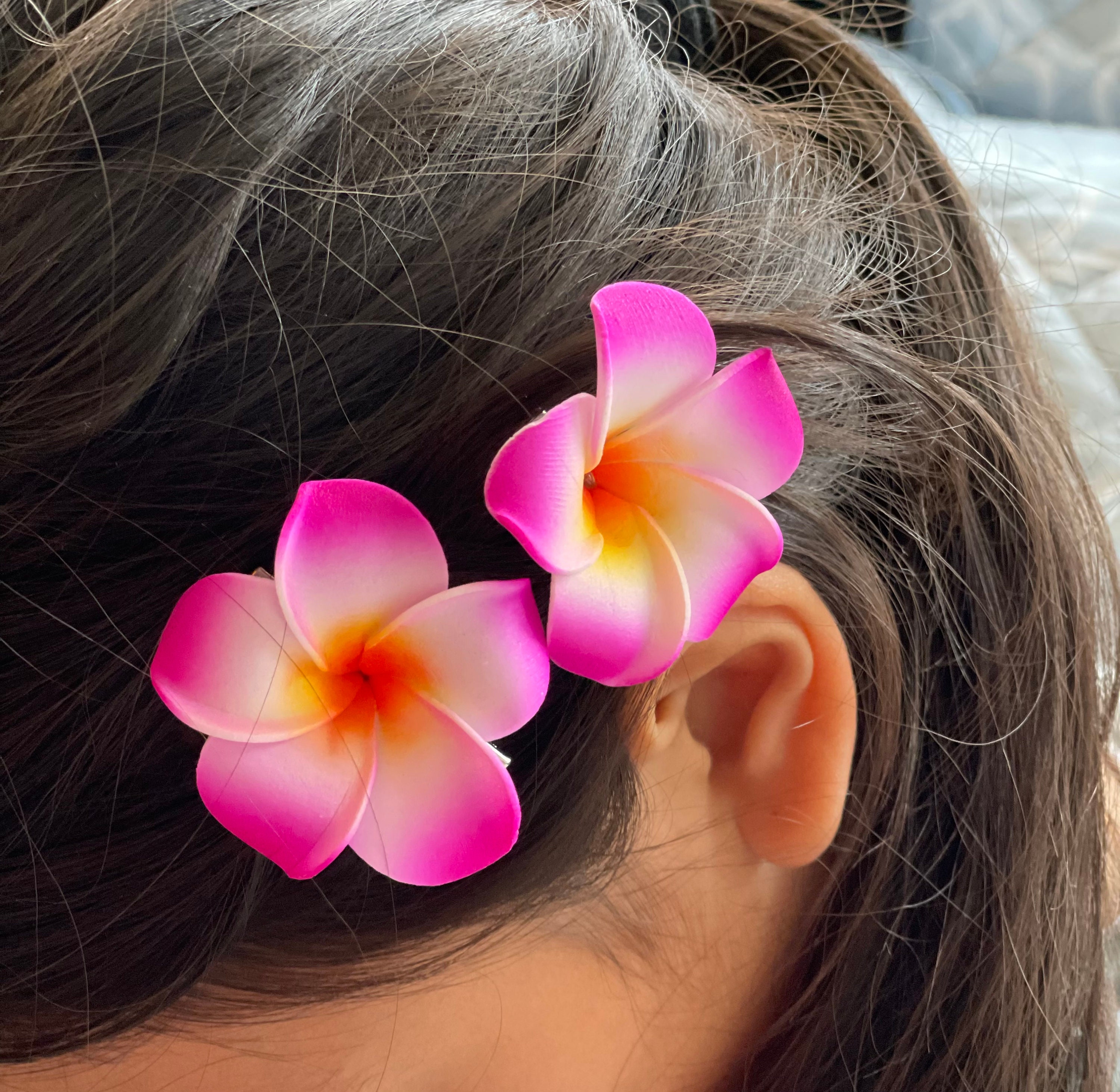 Handmade Plumeria Flower Hair Clips: Tropical Hawaiian 