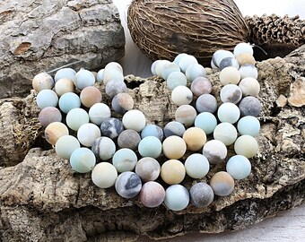 natural amazonite, multi-colored frosted/frosted beads, 1 strand, 20 beads, +/- 10mm