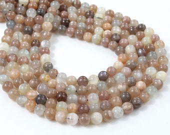 perles pierre de lune et pierre de soleil naturel, multicolore, lot de 10, +/- 6mm