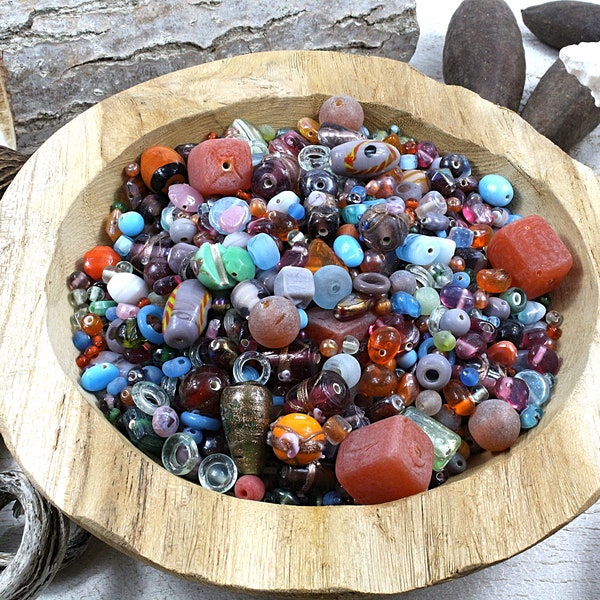 verre, perles artisanales indiennes, multicolores, 100g, +/- 3 à 20mm
