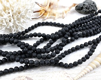 natural lava stone, ball beads, 1 STR, +/- 49 to 51 beads, +/- 8mm