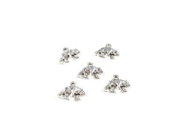 10 Silver-Coloured Metal Bear Charms - 15 x 8mm