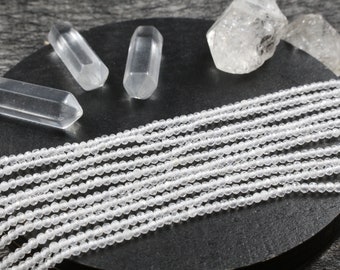 cristal de roche naturel, micro perles facettées, 1 FIL, 200 perles, +/- 2mm
