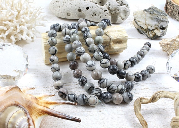 zebra jasper, natural beads, 1 STR, 20 beads, +/- 10mm