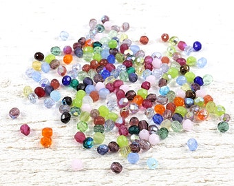 Czech glass, multicolored faceted beads, 200 beads, +/- 4mm