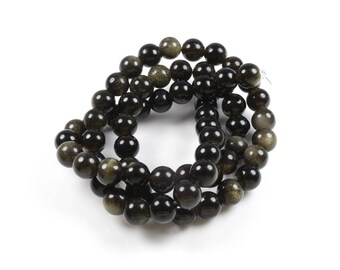 5 Golden natural 8mm LBP00456 Obsidian beads