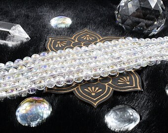 glass, cracked beads, transparent and electroplated, 1 FIL, +/- 70 beads, +/- 6mm