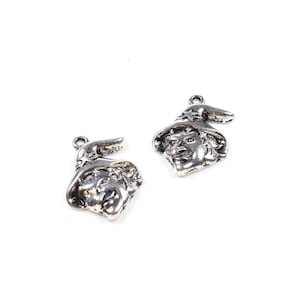 2 Witch's Head Charms / Silver-colored Metal Halloween - 23 x 17mm