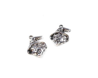 2 Witch's Head Charms / Silver-colored Metal Halloween - 23 x 17mm