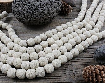 pierre de lave naturelle, perles boules, beige, 1 FIL, ~ 40 perles, +/- 10mm