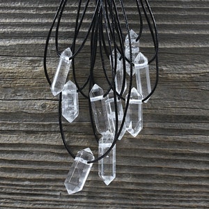 natural rock crystal, faceted double-pointed pendant with leather cord, individually, / 28 to 35mm image 2