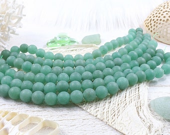 aventurine verte naturelle, perles givrées/dépolies, 1 Fil, 20 perles, +/- 10mm