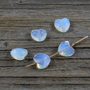 opalite pearls, heart, faceted, batch of 2, 10 x 10 x 5mm