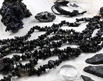 obsidienne noire et dorée naturelle, perles chips, 1 FIL, +/- 260 perles, +/- 5 x 8mm