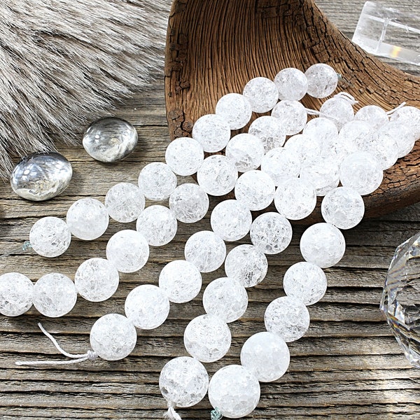 cristal de roche naturel, perles craquelées, 1 FIL, 10 perles, +/- 12mm