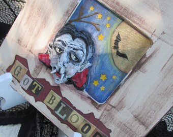 Creepy Peeper Dracula Vampire peeking in the window, OOAK Unique Piece created by Kathie Ruffner of Primville