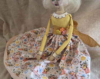 Molly a Spring Inspired  a OOAK Unique Whimsical Art Doll Handcrafted by Kathie Ruffner of Primville.