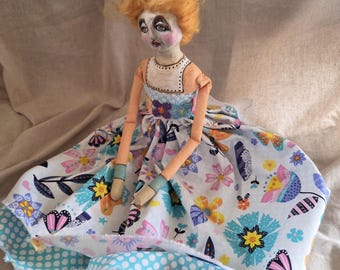 Flora a Spring Inspired  a OOAK Unique Whimsical Art Doll Handcrafted by Kathie Ruffner of Primville.