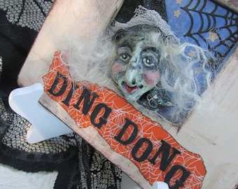 A Witchy Creepy peeker, Witch peeking in the Window An Original One of a Kind Unique Piece created by Kathie Ruffner of Primville