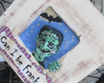 Frankenstein Creepy Peeker, Frankenstein Peeking in the Window Original One Of a Kind Unique Piece created by Kathie Ruffner of Primville