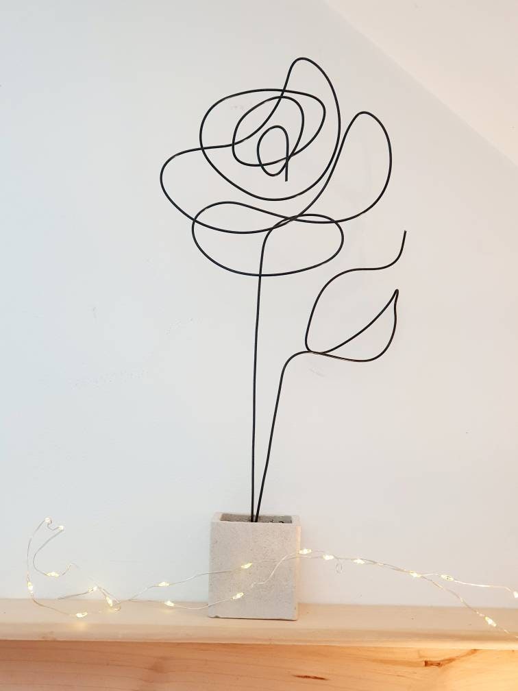 Rose, Sculpture Fil de Fer, Wire Flower, Fleur Métal, Fleur Éternelle, Wire Wall Art, French Wire, D