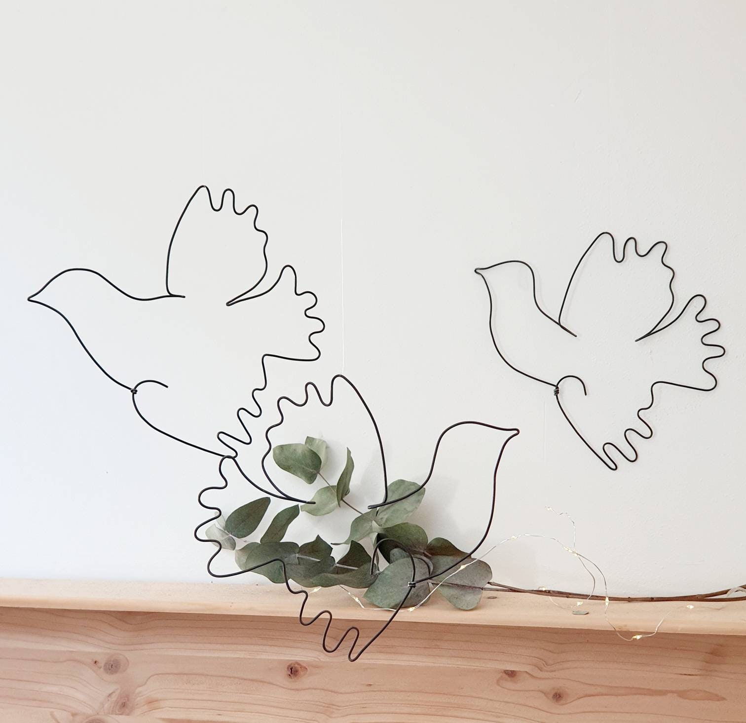 Colombe, Trio de Colombes, Fil Fer Recuit, Nature, Oiseaux, Sculpture, Symbole Paix, Sculpture en Dé