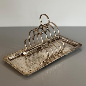 Antique Toast Rack with Tray Made in England Silver Plate Letter Holder