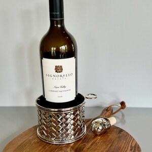 Vintage Wine Bottle Holder with Cork Stopper by Godinger | Silver Plate Wine Coaster