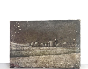 Antique Original Oil Painting Signed 19th century Village Landscape