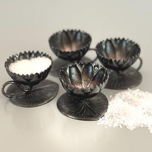 Rare 19th Century Silverplate Meriden B. Co Lily Pad Salt Cellars | 2 Pairs