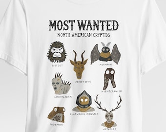 Nordamerikanische Cryptids T-Shirt: Handgezeichnetes Kryptozoologie-Design