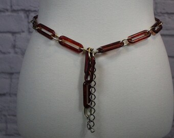 1980s Vintage Unisex Metallic Gold Tone Chain Belt Size XL Funky Unique