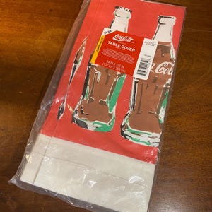 Coca-Cola Red Table Cover 54&quot; X 102&quot; Paper With Vintage Coke Bottle Design Made In USA