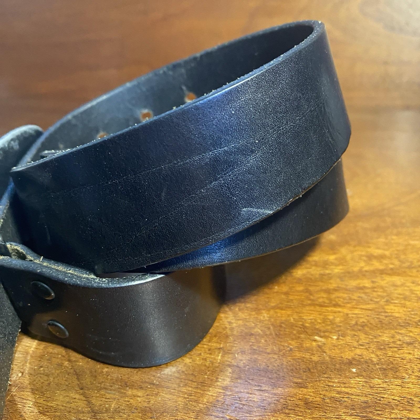 Badichi Belt Distressed Black Leather Silver Buckle Size  display picture 1
