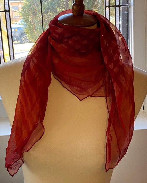vintage scarf | retro scarf | translucent | red |… - image 2