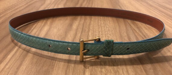 Vintage BARI Teal Snakeskin Belt Mother of Pearl Shell Buckle Men main image 2